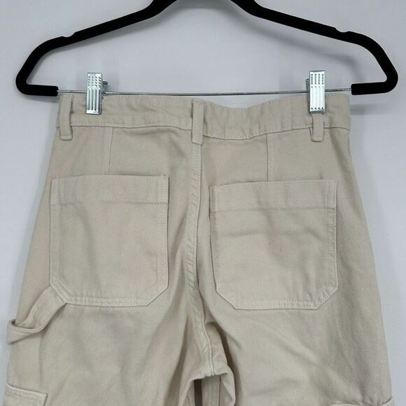 H&M Womens Baggy Fit Cargo Pants Size 2 Cream Wide Leg Y2K Rave 100% Cotton - Picture 8 of 13